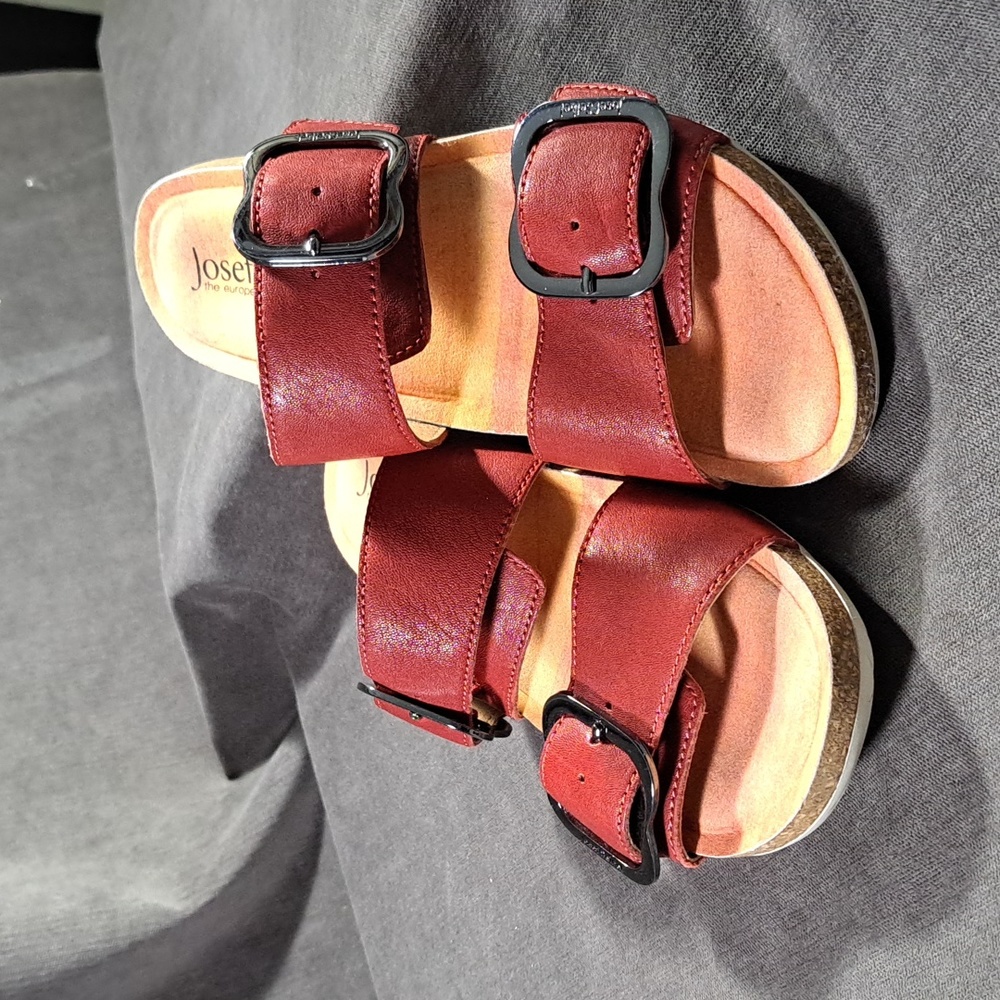 Josef Seibel Natalya 15 Red Dbl Leather Buckle Strap Sandals VG EU 37 US 6-6.5